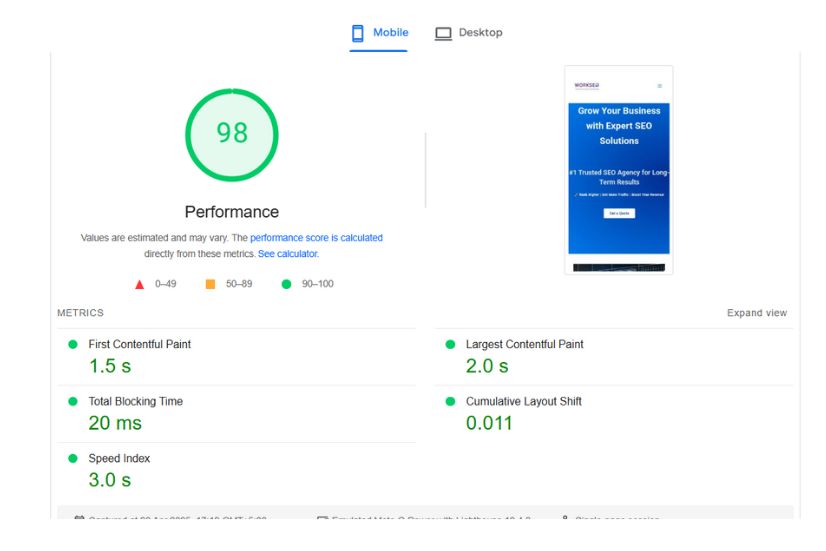 a image shows that webpage speed