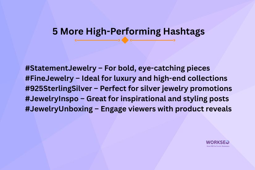 image shows the text details of high performing hashtags