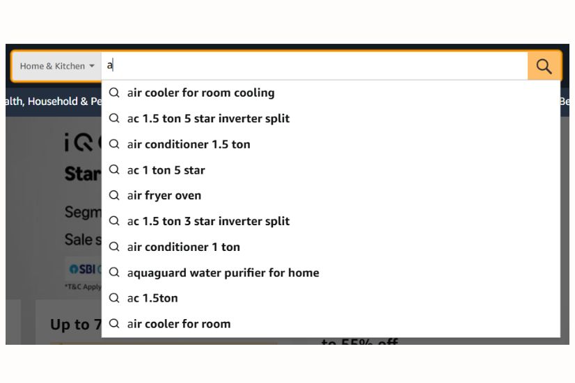 a image shows that amazon auto complete feature