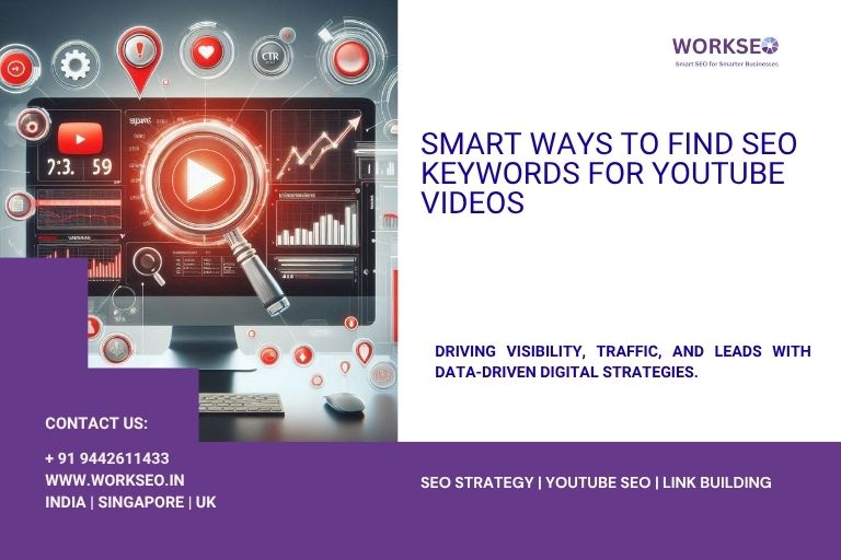 YouTube keyword research banner showcasing smart SEO strategies by WorkSEO.