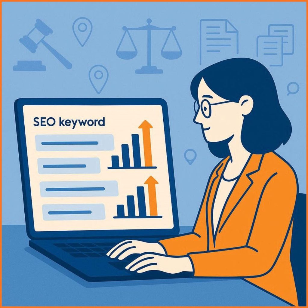 image showing SEO keyword analysis for divorce and family law blogs, highlighting low-competition long-tail keywords and organic traffic growth for law firms