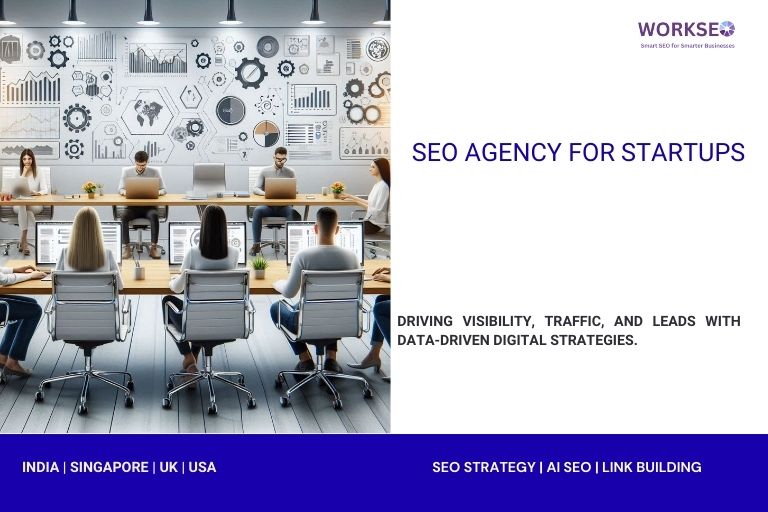 SEO agency team working on digital strategies for startups with analytics and data-driven tools.