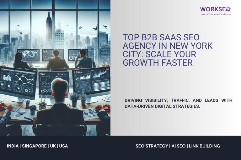 B2B SaaS SEO team in New York City analyzing website traffic and keyword strategy for business growth