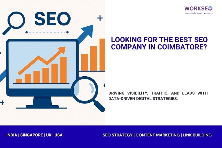image with sales increasing graph with magnifying glass and the text Looking for the Best SEO Company in Coimbatore?