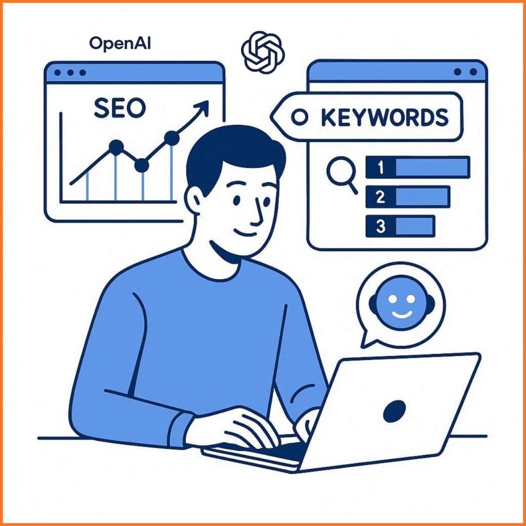 Digital marketer using ChatGPT for SEO strategy and keyword optimization