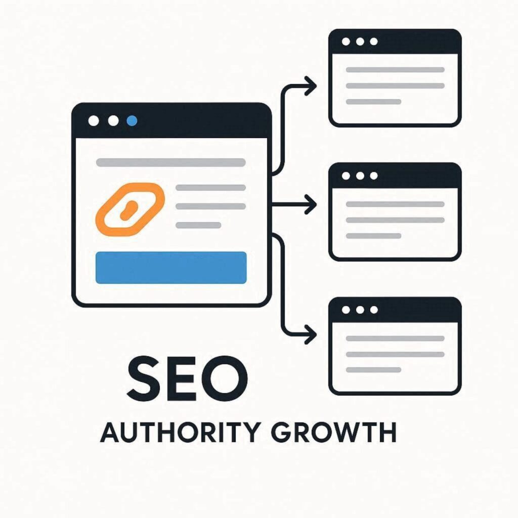 Illustration of websites linking naturally to a high-quality content page for SEO backlink growth
