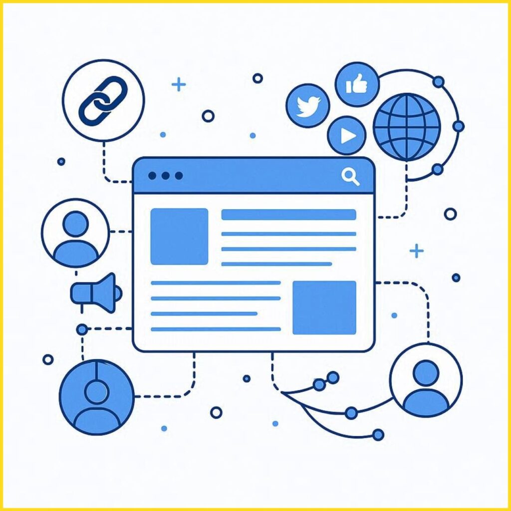 Off-page SEO techniques including backlinks, social media, and outreach