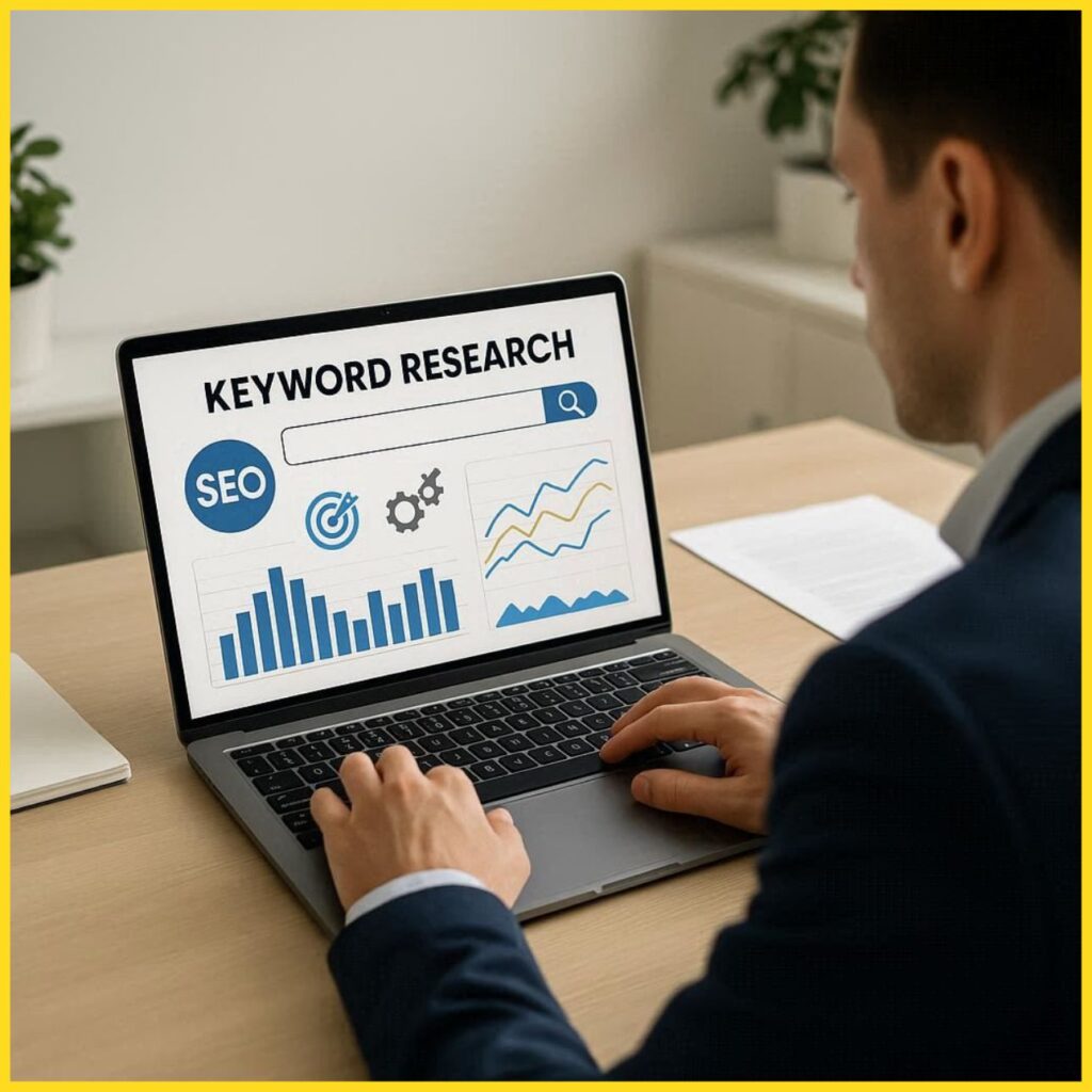 SEO expert performing keyword research using tools and analytics